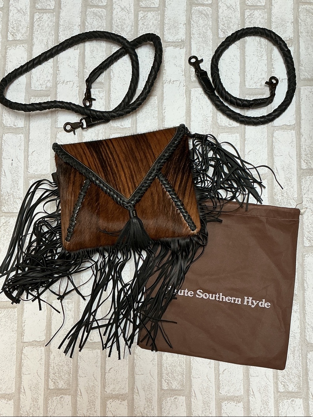 Brown Fringe Crossbody with Braided Trim